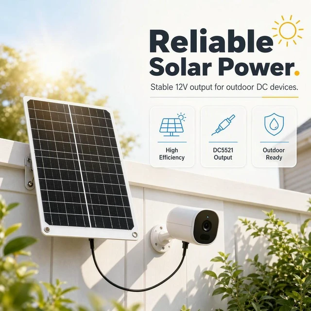 Alt view image 3 of 3 - DC5521 Output Solar Panel 11W 12V Monocrystalline 24.5% Efficiency for Surveillance Camera Garden Light RV Power