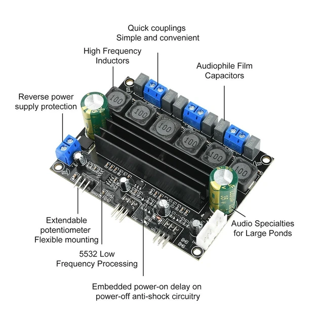 Alt view image 3 of 6 - TPA3116D2 Audiophile HIFI Digital Audio Amplifier Board 50W*2+100W High Power 2.1 Channel Subwoofer With Extension Cable
