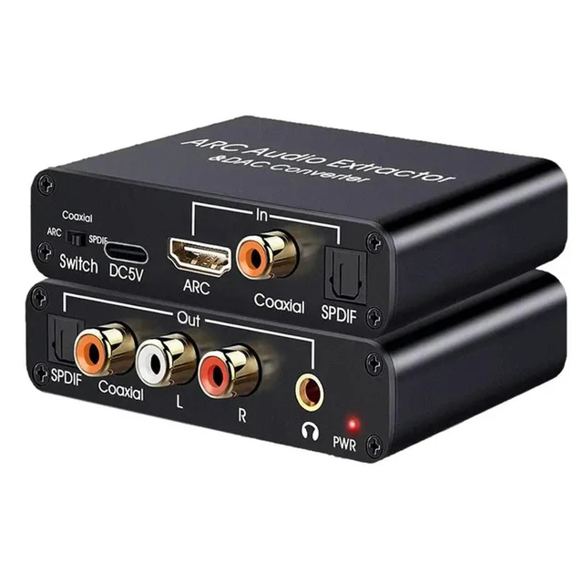 Alt view image 2 of 3 - 192Khz ARC Audio Extractor DAC Digital Toanalog Audio Converter ARC Tooptical/SPDIF Coaxial Stereo L/R 3.5Mm