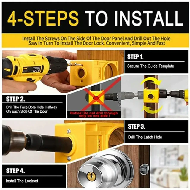 Alt view image 3 of 6 - 1-3/8Inch - 1-3/4Inch Door Lock Installation Kit For Wooden Doors With Guide Template, Door Lock Hole Saw