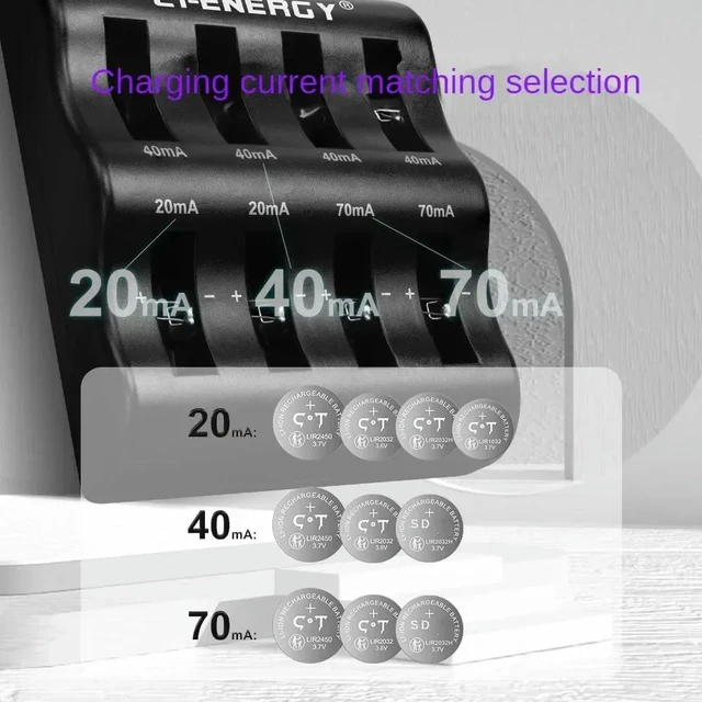 Alt view image 2 of 6 - 8 Slot Charger for 1220 1240 1620 1632 2032 2025 2016 2430 2440 2450 2477 Li-Ion Coin Cell Batteries, Charger