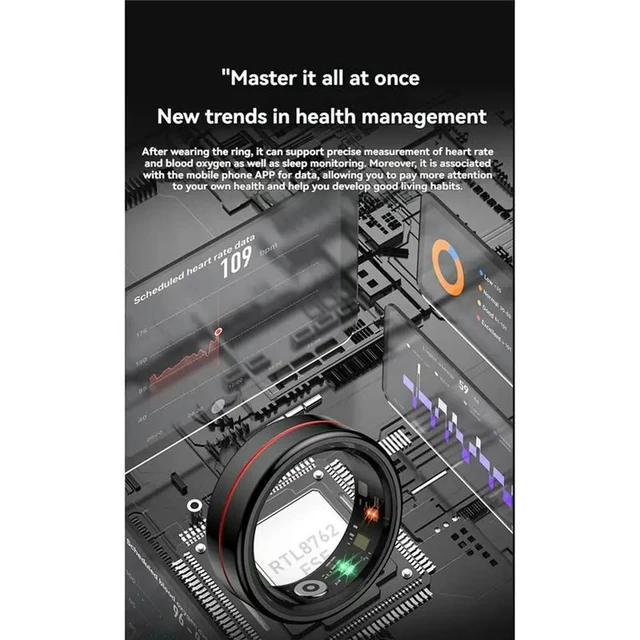 Alt view image 3 of 6 - Ring Multi-Sport Modes Fitness Tracker With Heart Rate Blood Oxygen Monitoring Sleep Stress Detection Gesture Control