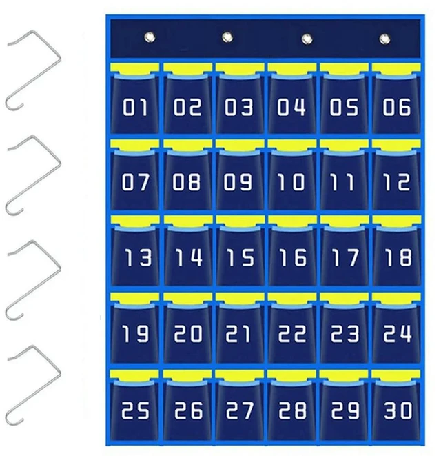 Main image of 1 PCS Blue Numbered Pocket Chart Cell Phone Hanging Organizer For Classroom Mobile Phone Holders (30 Pockets)