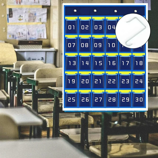 Alt view image 2 of 3 - 1 PCS Blue Numbered Pocket Chart Cell Phone Hanging Organizer For Classroom Mobile Phone Holders (30 Pockets)
