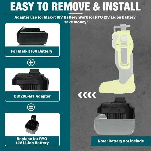 Alt view image 2 of 6 - For Makita 18V Lithium Batteries Compatible with For Ryobi 12V Lithium Power Tools CB120L-MT Adapter Converter
