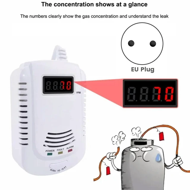 Main image of 1 Piece Gas Detector Gas Alarm Sensor Methane Propane Plastic Gas Leak Detector LCD Security, EU Plug