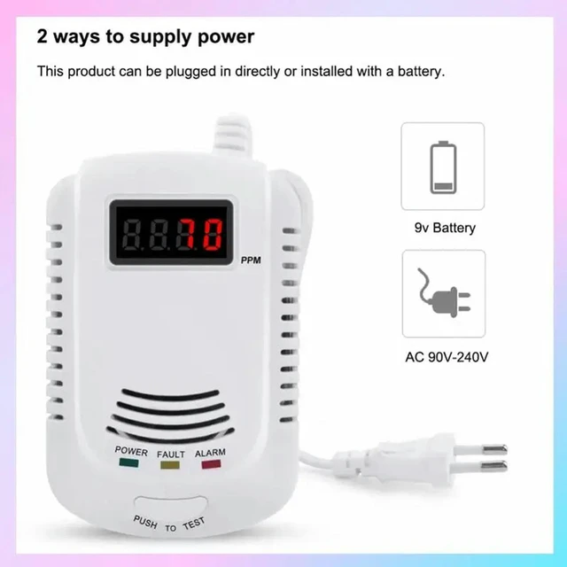 Alt view image 3 of 4 - 1 Piece Gas Detector Gas Alarm Sensor Methane Propane Plastic Gas Leak Detector LCD Security, EU Plug