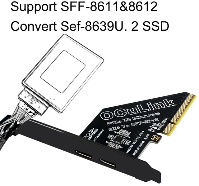 Main image of PCIeX8 To 2 Port Oculink SFF 8611 8612 Adapter Card Expansion Card Support PCIe 4.0 Convert Card PCIE External Oculink Adapter