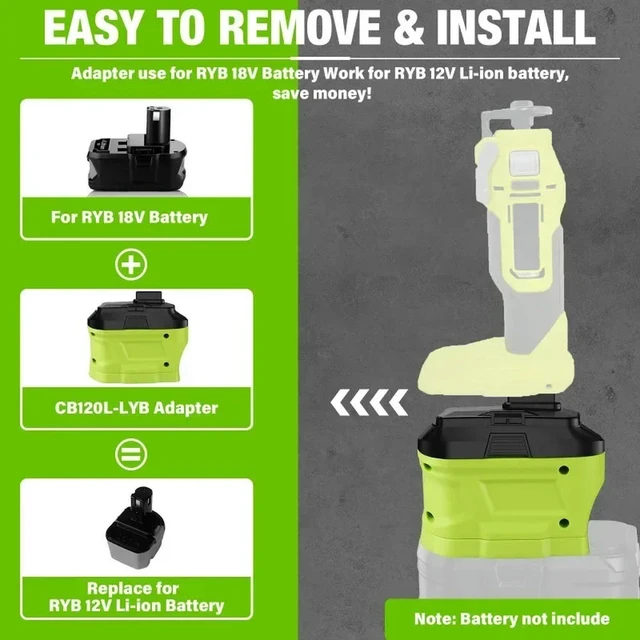 Alt view image 2 of 6 - For Ryobi 18V Lithium Batteries Compatible with For Ryobi 12V Lithium Power Tools CB120L-RYB Adaptor Converter