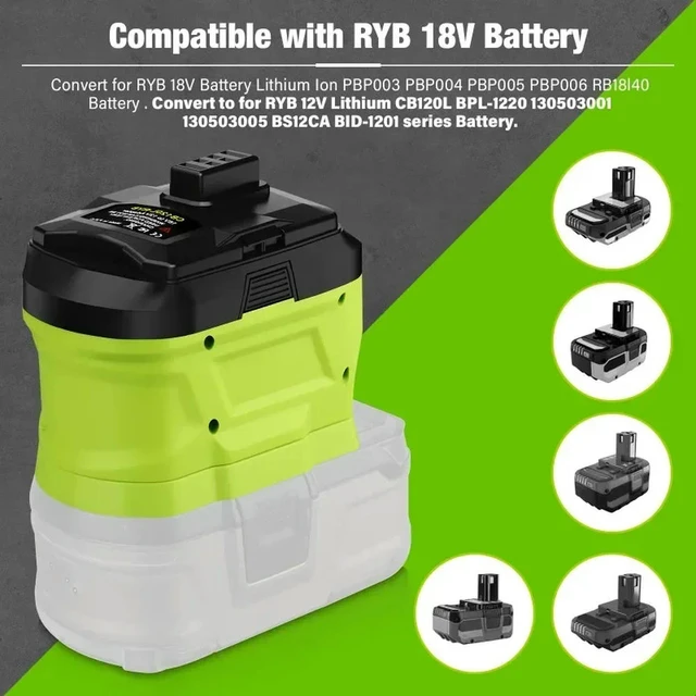 Alt view image 3 of 6 - For Ryobi 18V Lithium Batteries Compatible with For Ryobi 12V Lithium Power Tools CB120L-RYB Adaptor Converter