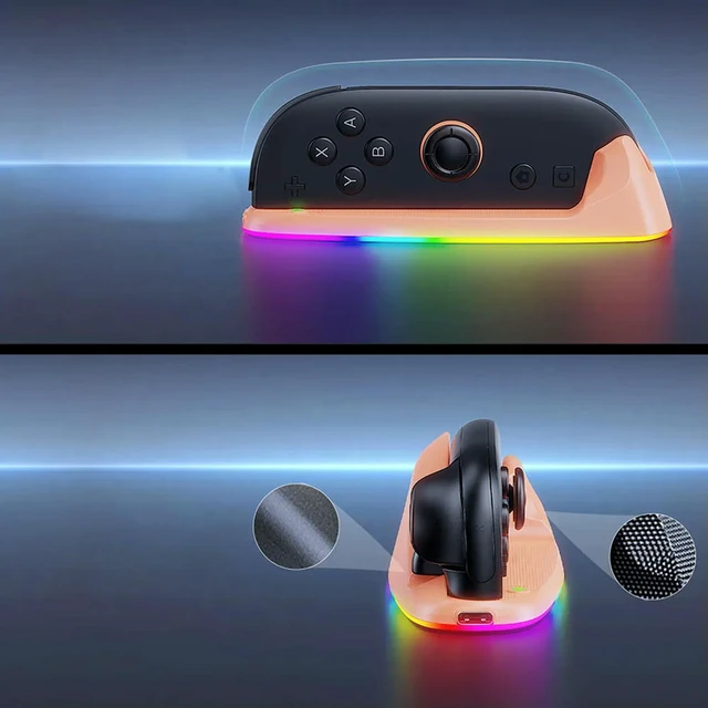 Alt view image 3 of 3 - Smooth Mouse with RGB Lights Controller Mouse Hand Grips Game Controller Charging Dock for for Joy-Con 2