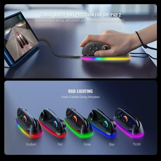 Alt view image 2 of 3 - Smooth Mouse with RGB Lights Controller Mouse Hand Grips Game Controller Charging Dock for for Joy-Con 2