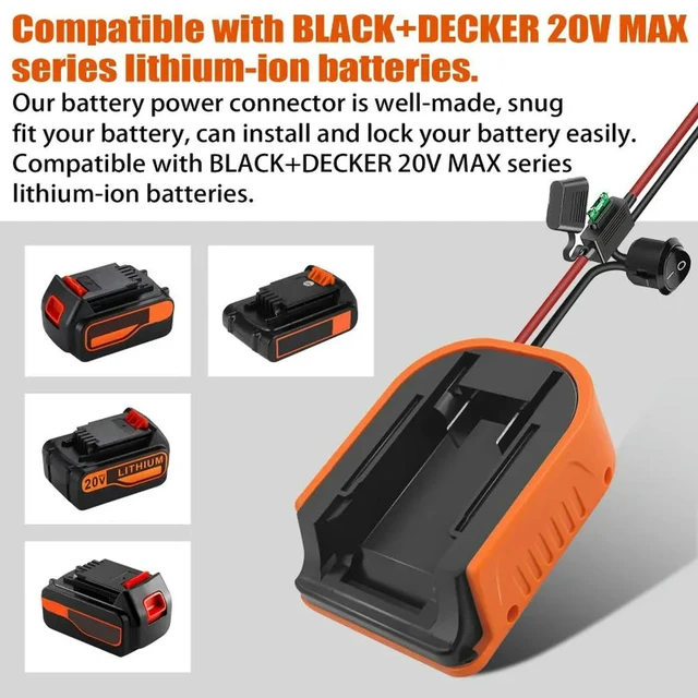 Alt view image 2 of 3 - Power Wheel Adapter for DIY Remote-controlled Toy Cars with Fuse and 14 AWG Wire for Black&Decker 20V Lithium Batteries