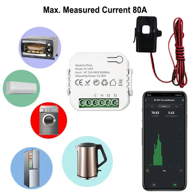 Alt view image 2 of 6 - Life Energy Meter with CT Clamp Sensor APP Control CT DIY 110V 240V 50/60Hz for Solar Produced Consumed Power Monitor
