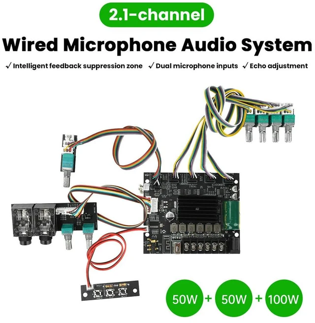 Alt view image 2 of 3 - DC 12-24V MT21S Amplifier Board Module Lead Version Ktv Microphone Audio Machine 2.1 Bluetooth Amplifier Board 100W+50W*2