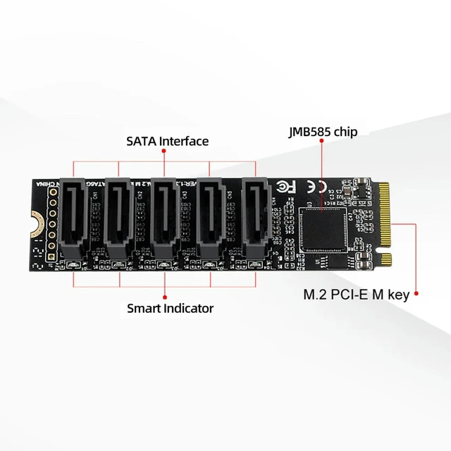 Alt view image 2 of 3 - M.2 M-Key PCI Express To SATA 3.0 Hard Disk Adapter Card JMB585 Chipset Expansion Card Adapter Support for OS//Linux