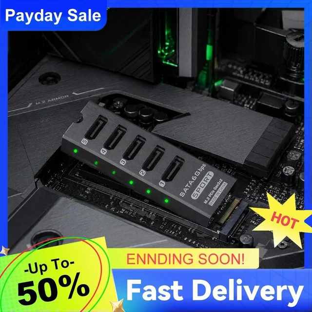 Main image of M.2 PCIe to SATA 5-Port Expansion Card JMB585 with Port Multiplier Support Aluminum Shell for PC