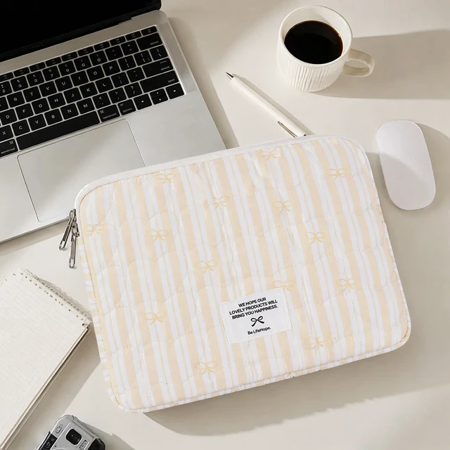 Alt view image 2 of 3 - Quilted Striped Bow Computer Laptop Bag 11 13 14 15 Inch Padded Tablet Sleeve Pouch Korean Trendy Girls