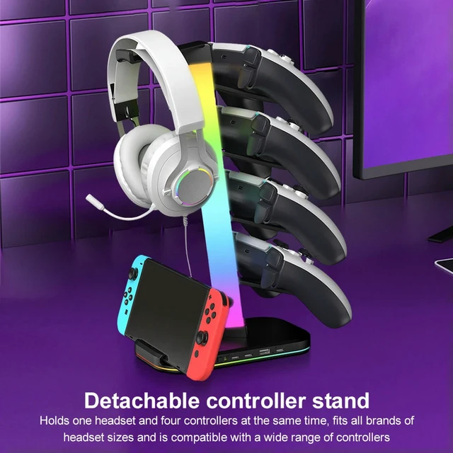 Alt view image 3 of 6 - 3 in 1 Controller Holder & Headset Holder RGB Earphone Stand Gaming Controller Headset Holder for Switch Desk Gaming Accessories