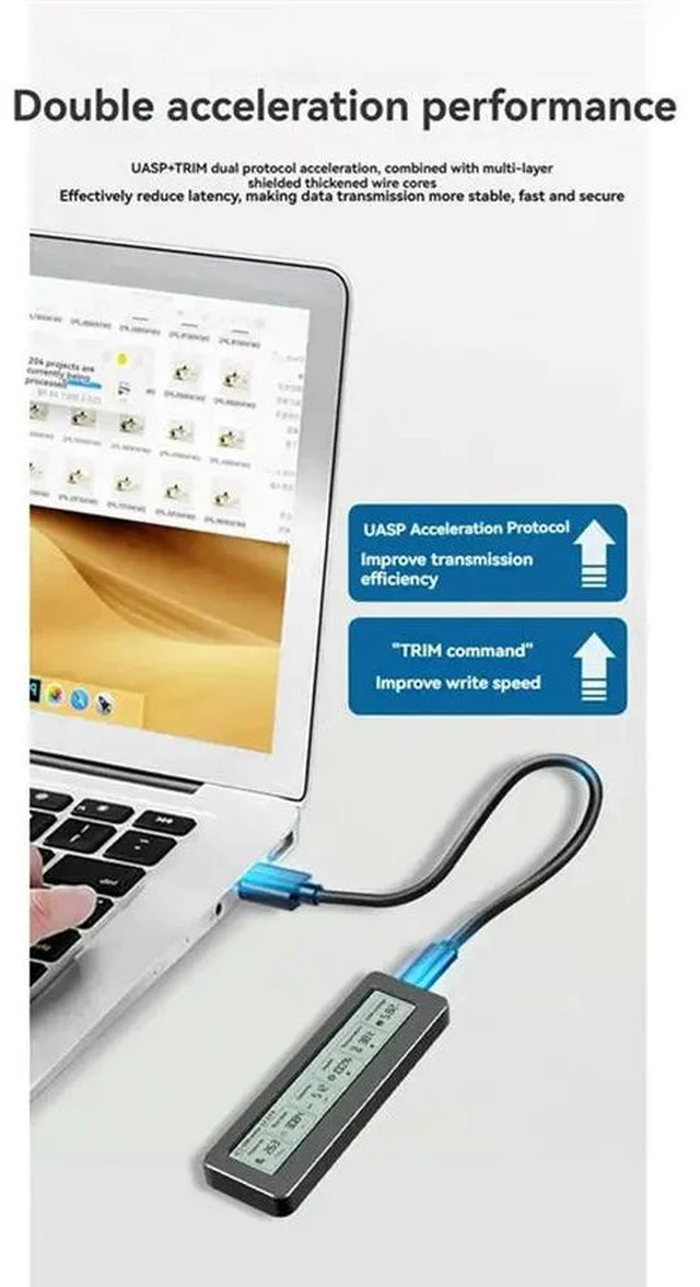 Alt view image 3 of 3 - ligent Digital 10Gbps USB 3.2 Gen2 External Disk Box M2 SSD Case For M. 2 Nvme NGFF SSD Enclosure Featuring Display Sc