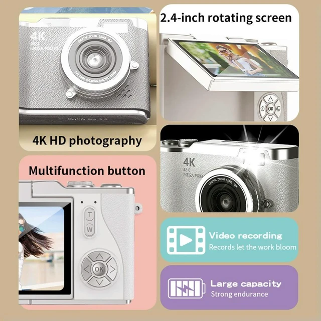 Alt view image 2 of 3 - 4K Digital Camera 48MP CCD Camera 8X Zoom Video Camcorder 180 Flip Screen Vintage Camera for Teens Adult Beginner