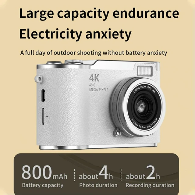 Alt view image 3 of 3 - 4K Digital Camera 48MP CCD Camera 8X Zoom Video Camcorder 180 Flip Screen Vintage Camera for Teens Adult Beginner