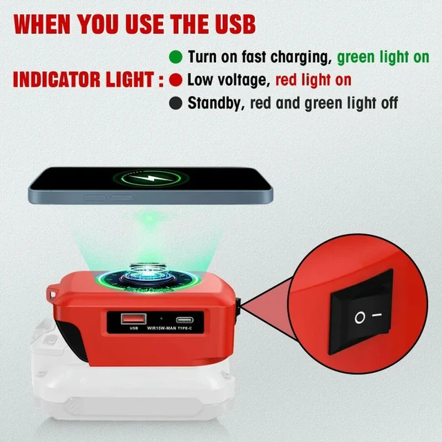 Alt view image 3 of 3 - Mobile Phone Charger Fast Charger with USB & Type-C Ports Supports Tablet Charging for Craftsman 20V Batteries