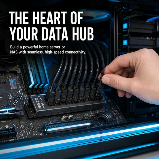 Alt view image 2 of 3 - M.2 M-Key to 8 SATA 6Gbps Port Expansion Card PCIe 3.0 X2 16Gbps Bandwidth NVMe NAS Server