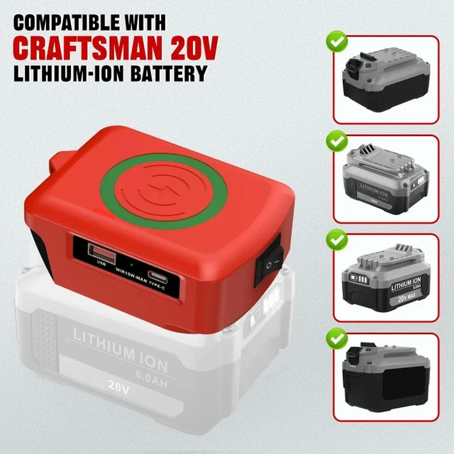 Alt view image 2 of 3 - Mobile Phone Charger Fast Charger with USB & Type-C Ports Supports Tablet Charging for Craftsman 20V Batteries