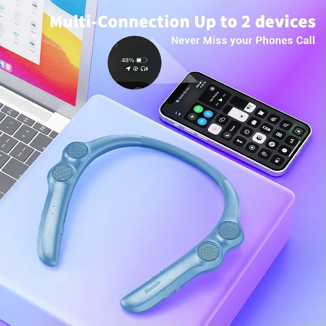 Alt view image 2 of 6 - Neckband Speaker Bluetooth-Compatible 5.0 Stereo Speaker 15H Playtime Mini Subwoofer IPX4 Waterproof for Outdoor Sport