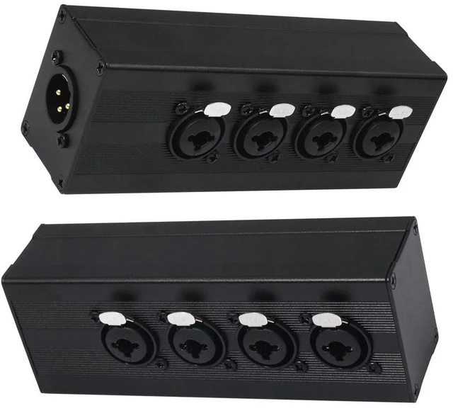 Main image of XLR 1 Male To 4-Way Female Audio Splitter Converter Box 3 Pin 4 Input 1 Output Audio Signal Box for Microphone DMX Mixer Speaker