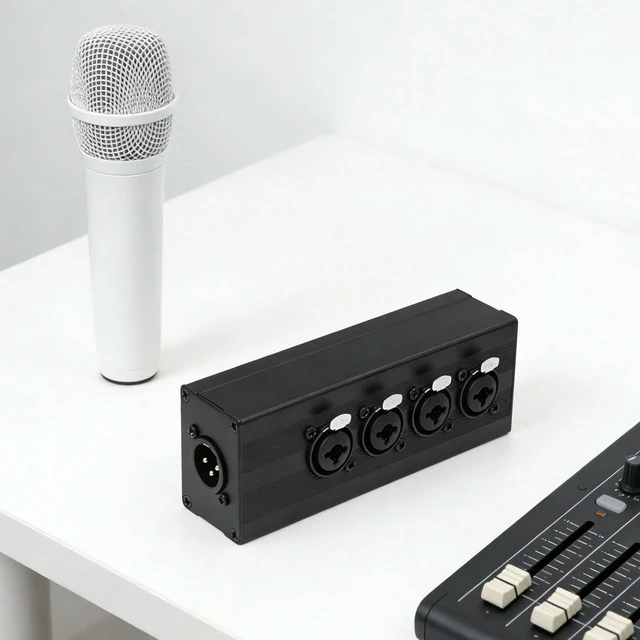 Alt view image 3 of 6 - XLR 1 Male To 4-Way Female Audio Splitter Converter Box 3 Pin 4 Input 1 Output Audio Signal Box for Microphone DMX Mixer Speaker