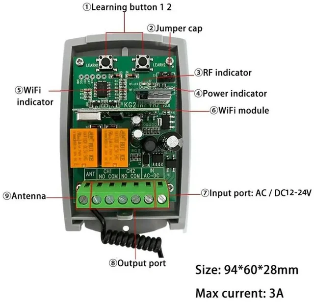 Alt view image 2 of 3 - Garage Door Opener Controller 7-32V 2CH Tuya Receiver 433Mhz Transmitter Remote Control Rolling Code