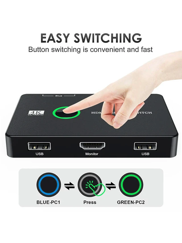 Alt view image 3 of 3 - HD KVM Devices Keyboard Mouse Printer KVM Hub Adapter Plug and Play USB Switcher Splitter Display Equipment for 2 PC Sharing