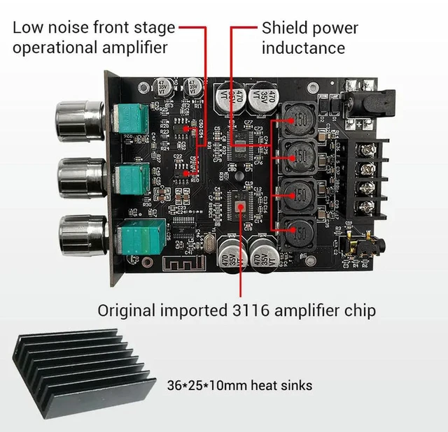 Main image of ZK-1002T Bluetooth-Compatible Amplifier HIFI 2.0 Channel 100Wx2 Audio Module Kit Adjustment Subwoofer Amplifier Board Channel