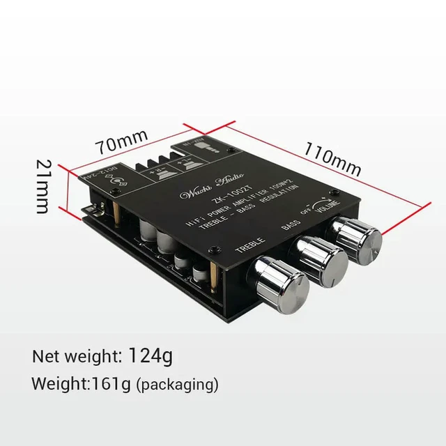 Alt view image 2 of 3 - ZK-1002T Bluetooth-Compatible Amplifier HIFI 2.0 Channel 100Wx2 Audio Module Kit Adjustment Subwoofer Amplifier Board Channel