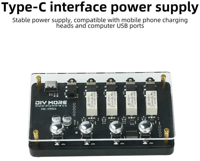 Alt view image 3 of 3 - DC 5V AUX Audio Switcher 4 In1 Out Multi Channel Audio Input Type C DM-SW601 Audio Module 3.5mm
