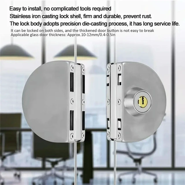 Alt view image 2 of 3 - For 1/2 Inch Glass, 10Mm To 12Mm, Stainless Steel Double Bolt Rotary Sliding Access Control Office Glass Door Lock