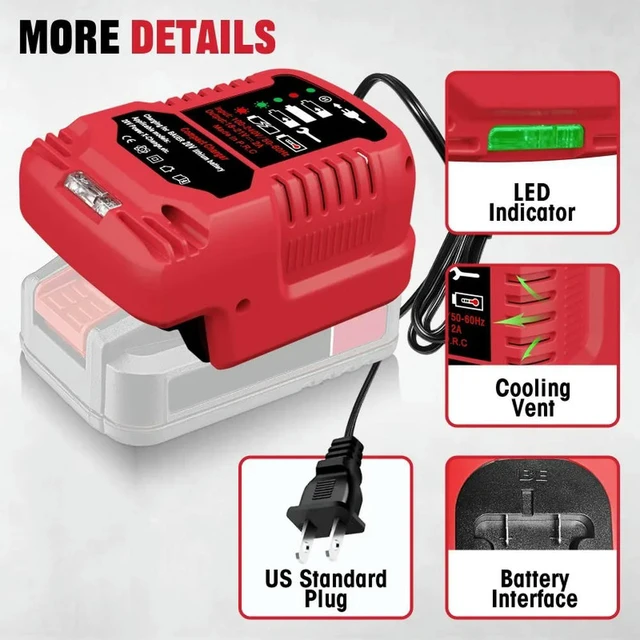 Alt view image 3 of 3 - Charger Mini Fast Charger Power Tool Spot Charger Compatible for Bauer 20V Lithium Batteries US Plug