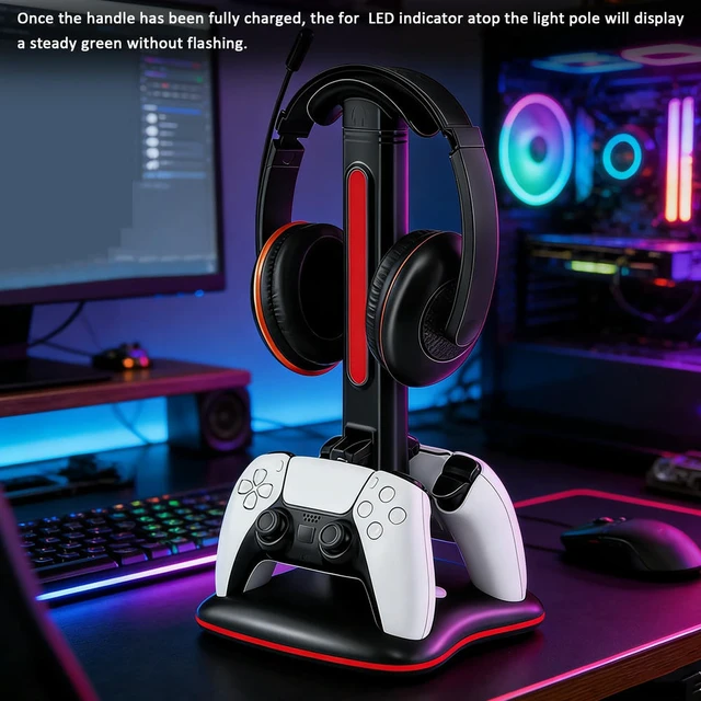 Alt view image 2 of 3 - Dual Controller Charger Station Gaming Headphone Holder Charger Stand Game Accessories Compatible for 5 Gamepad