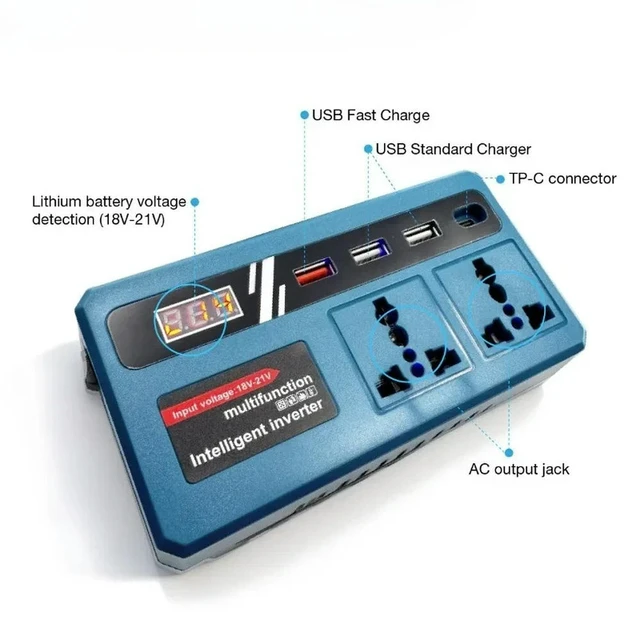 Alt view image 2 of 6 - Inverter for Makita 18V Lithium Batteries Multifunctional Voltage Converter with 4 USB Ports and LED Light