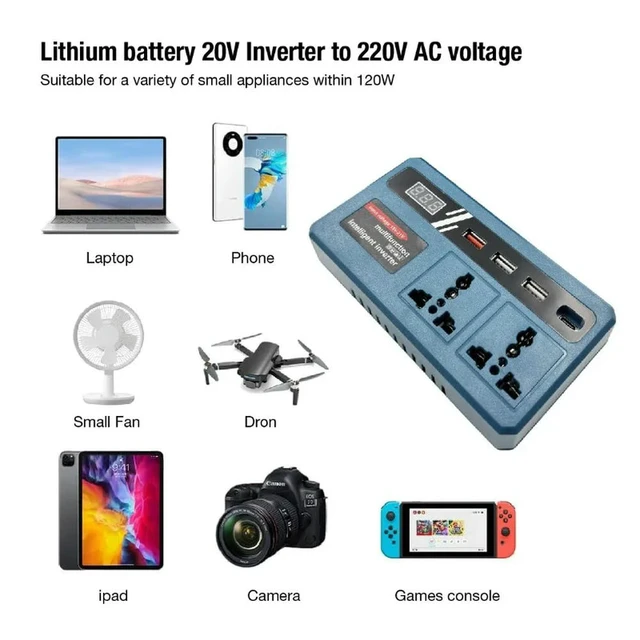 Alt view image 3 of 6 - Inverter for Makita 18V Lithium Batteries Multifunctional Voltage Converter with 4 USB Ports and LED Light