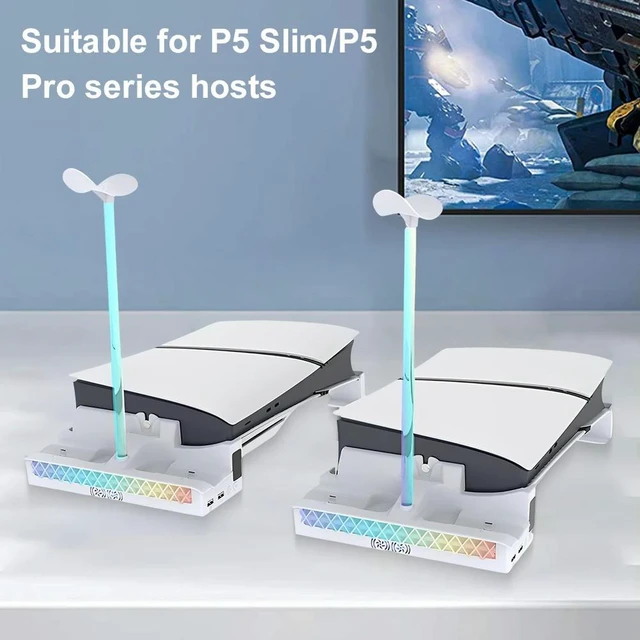 Alt view image 3 of 3 - RGB Light Cooling Station with Cooling Fan Dual Controller Charging Rack Dual USB-A Headphone Stand for PS 5 PRO/Slim