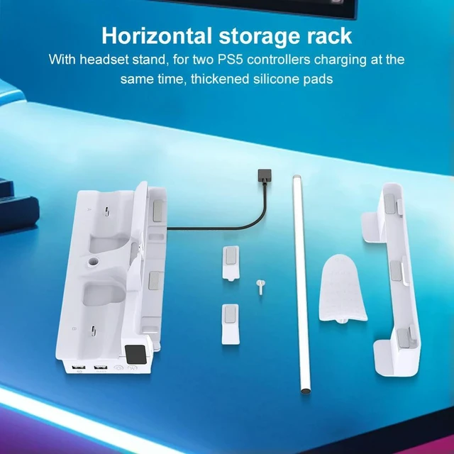 Alt view image 2 of 3 - RGB Light Cooling Station with Cooling Fan Dual Controller Charging Rack Dual USB-A Headphone Stand for PS 5 PRO/Slim