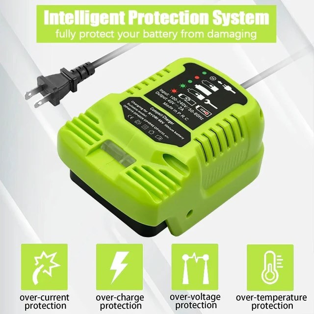 Alt view image 3 of 3 - Li-ion Charger Suitable for Ryobi 40V OP4015,OP4026 Li-ion Batteries Compact Charger with LED Indicator US Plug