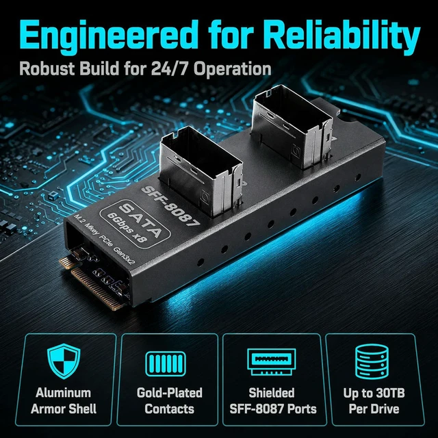 Alt view image 2 of 3 - M2 M-Key To 2 Port SFF8087 Expansion Card SATA6Gx8 Hard Drive Adapter Adapter Converter Card Module for Desktop PC