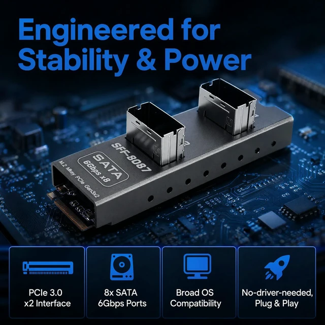 Alt view image 3 of 3 - M2 M-Key To 2 Port SFF8087 Expansion Card SATA6Gx8 Hard Drive Adapter Adapter Converter Card Module for Desktop PC