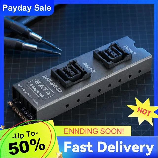 Main image of M.2 M-Key to SFF-8643 SATA 6Gbps X8 Hard Drive Expansion Card Aluminum PCB Adapter for Desktop NAS Server PC