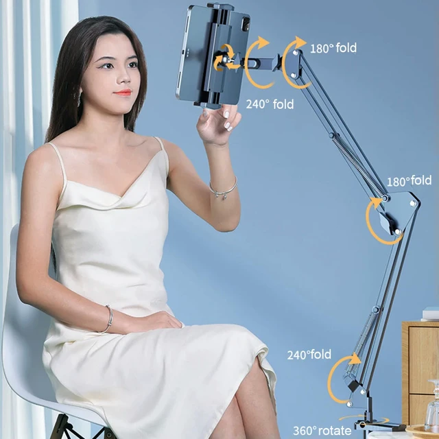 Alt view image 2 of 6 - Mobile Phone Stand Foldable Cell Phone Stand Flexible Arm Laying Down Lazy Bedside Phone Stand 360 Adjustable Fits for All Phone