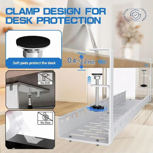 Alt view image 2 of 3 - Expandable Under Desk Cable Management Tray Heavy Duty Under Desk Cable Shelf Cable Tray Basket for Power Strip Adapter